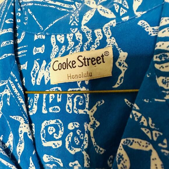 Vintage Cooke Street Hawaiian Blue Tropical Button Down Collared Shirt Size L - Picture 6 of 7